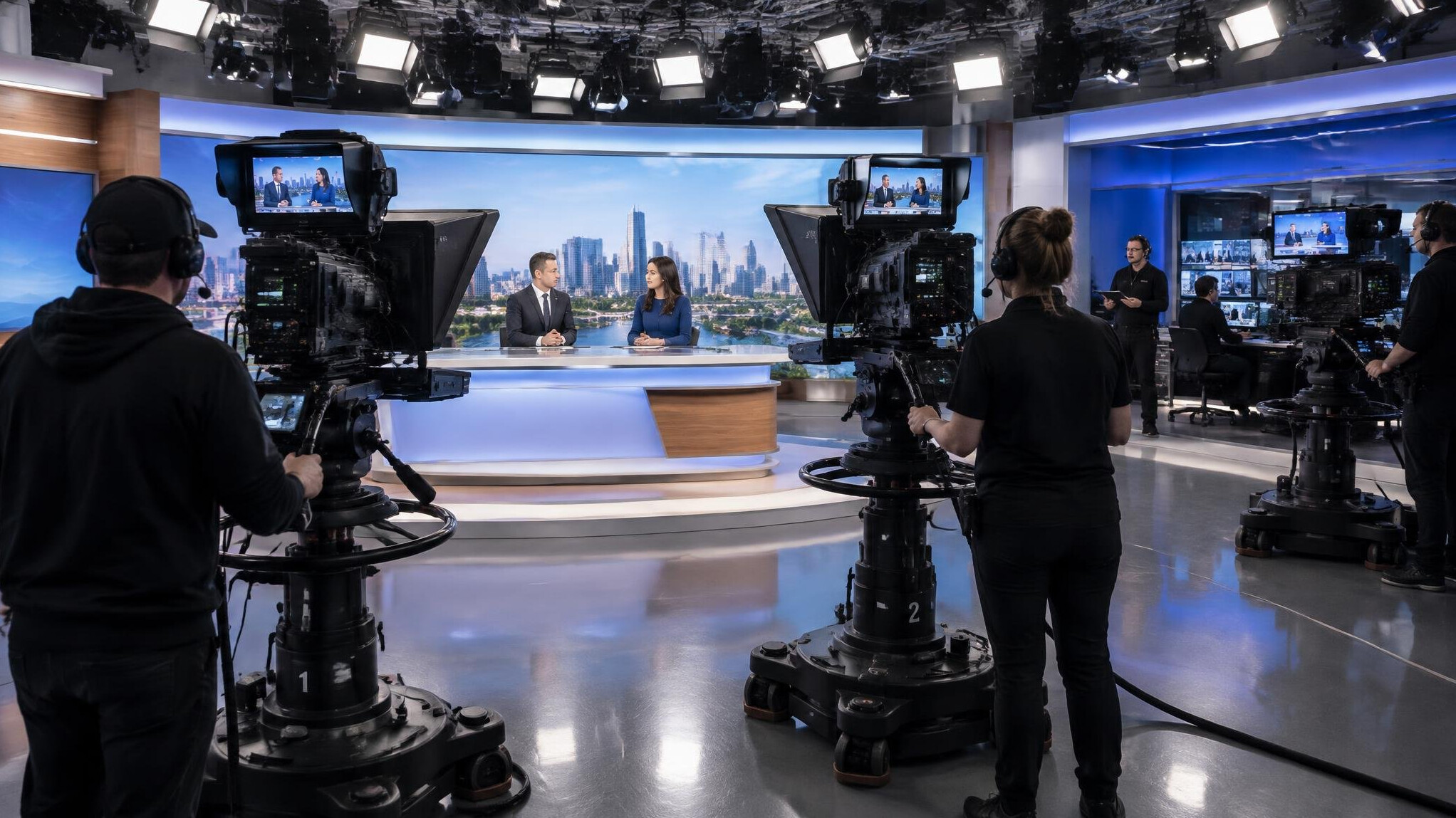 Television studio during a live multi-camera broadcast production